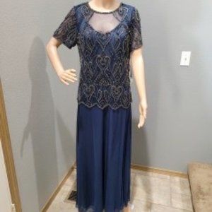 NWT Gorgeous Blue Beaded Mock Two-Piece formal/fancy dress sz 12